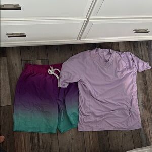 Purple and teal Gradient Swim shorts & shirt set